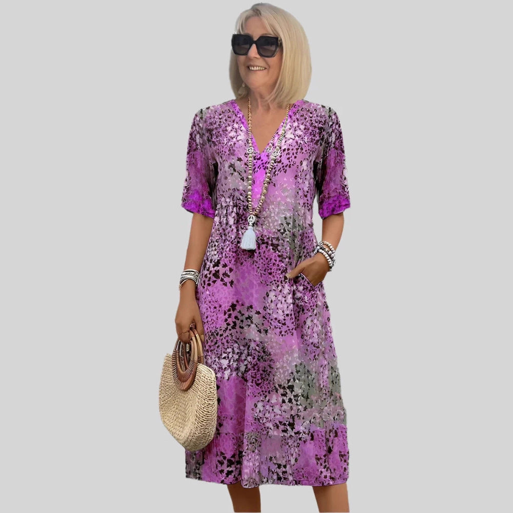 V-Neck Short Sleeve Tiered Midi Dress 4