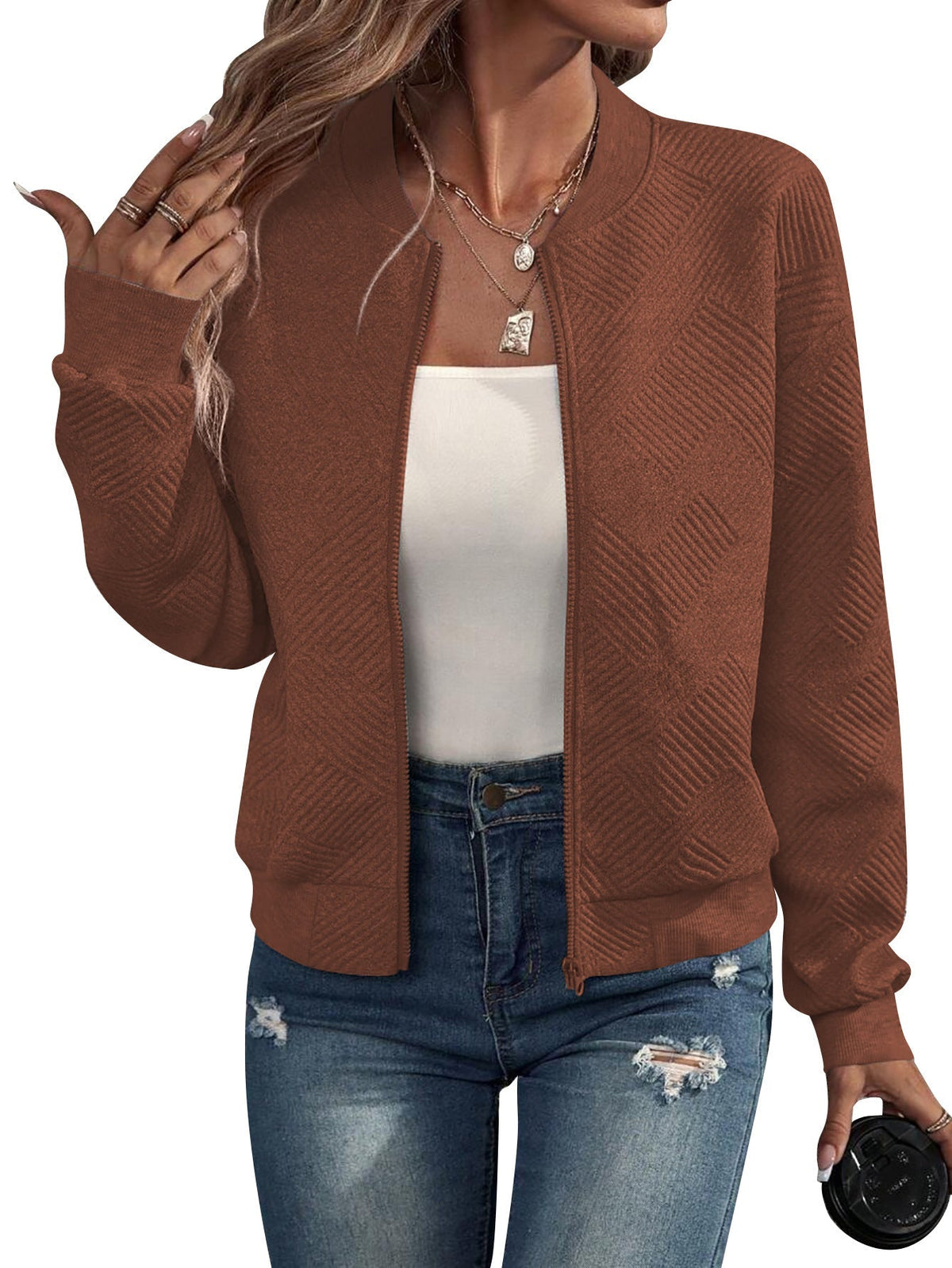 Mireya Jacquard Zip-Up Bomber Jacket