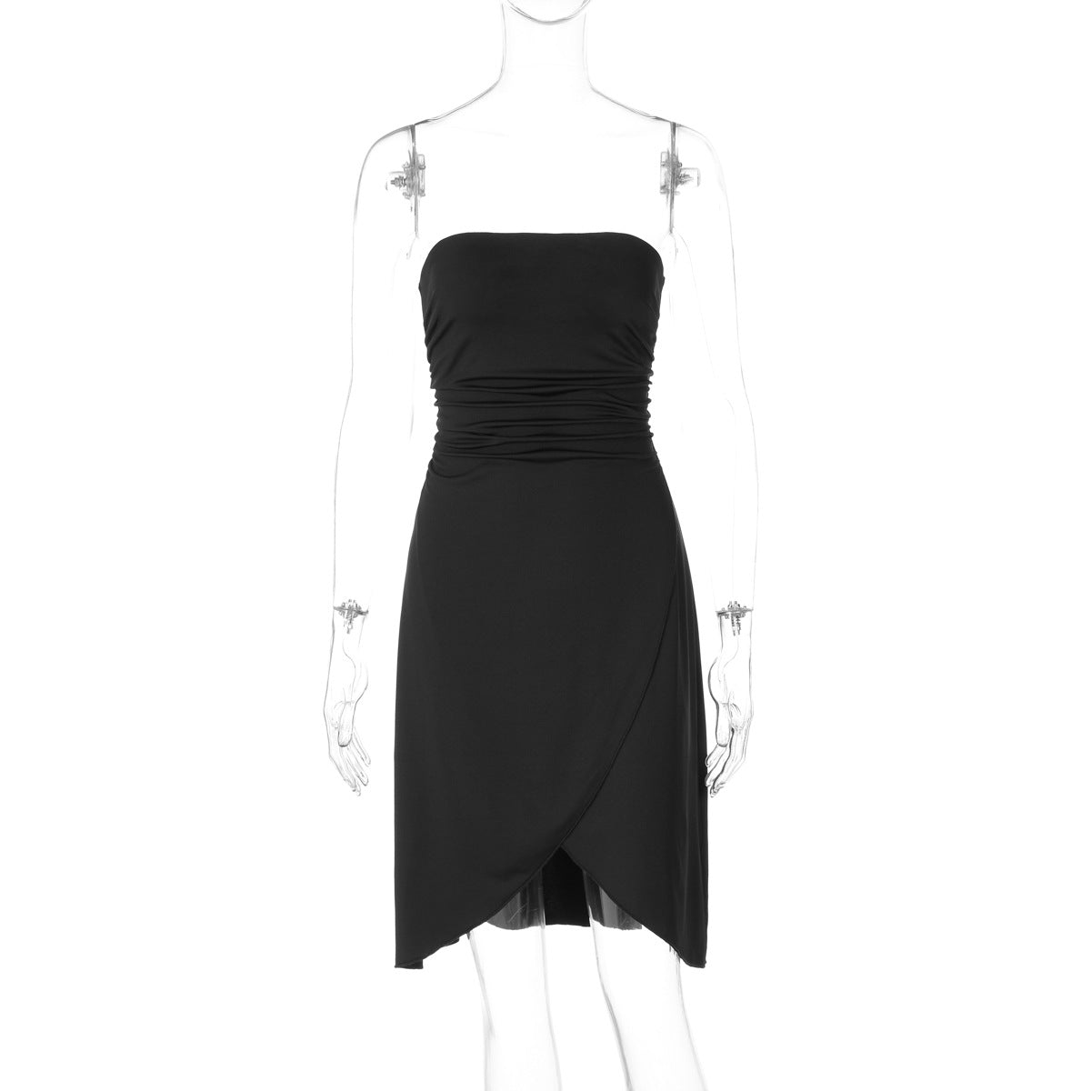 Strapless Ruched Bodice Tulip Wrap Hem Bodycon Dress 6
