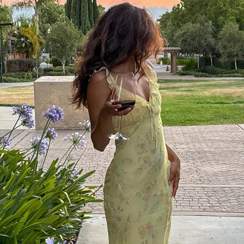 Floral Chiffon V-Neck Cami Bias Cut Maxi Slip Dress 3