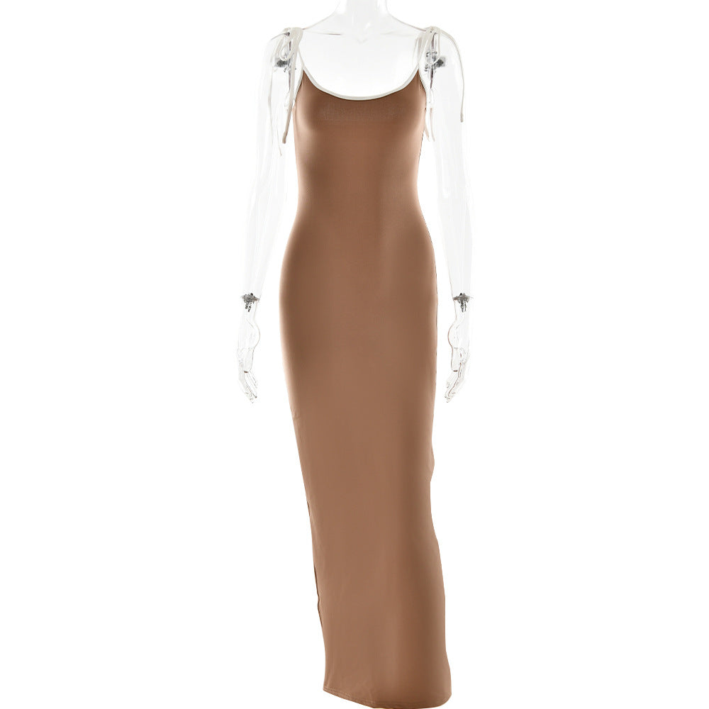 Contrast Binding Scoop Neck Cami Bodycon Maxi Dress 5
