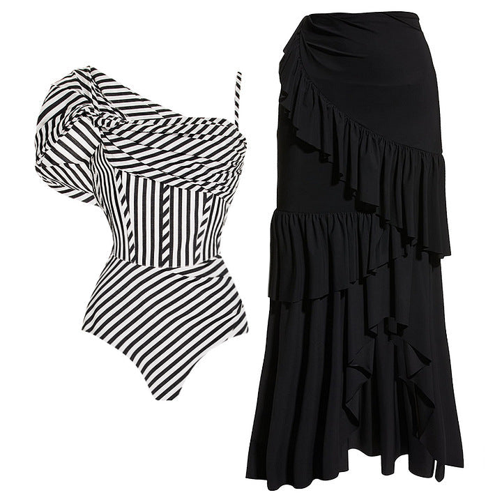 Nyoka Off-Shoulder Swimsuit Set - Black