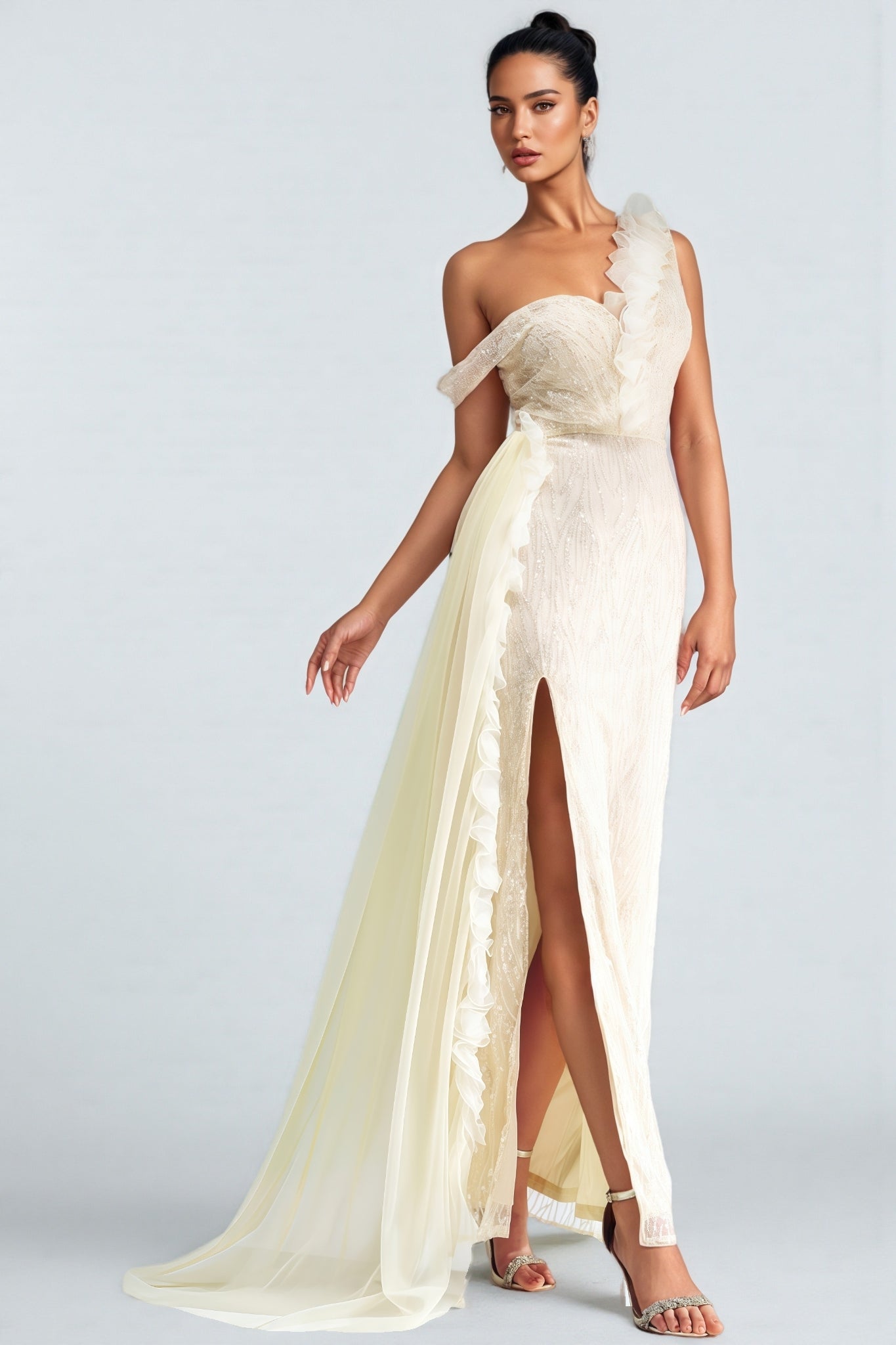 Cadie Strapless Split Mesh Maxi Dress - View 3