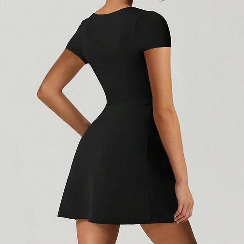 Sexy Elegant Square Cut Collar Slit Hemline Hem Waist Tight A Line Dress