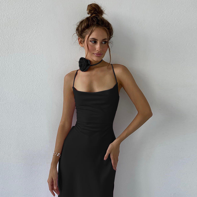 Satin Cowl Neck Lace Up Back High Split Slip Maxi Dress