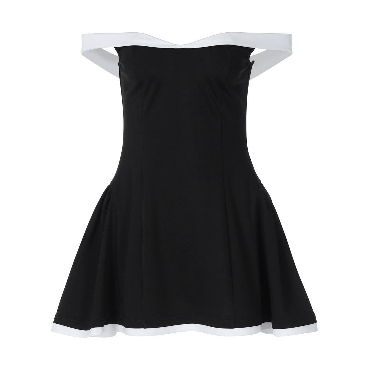 Contrast Trim Off Shoulder Sweetheart Neck Fit and Flare Mini Dress 5