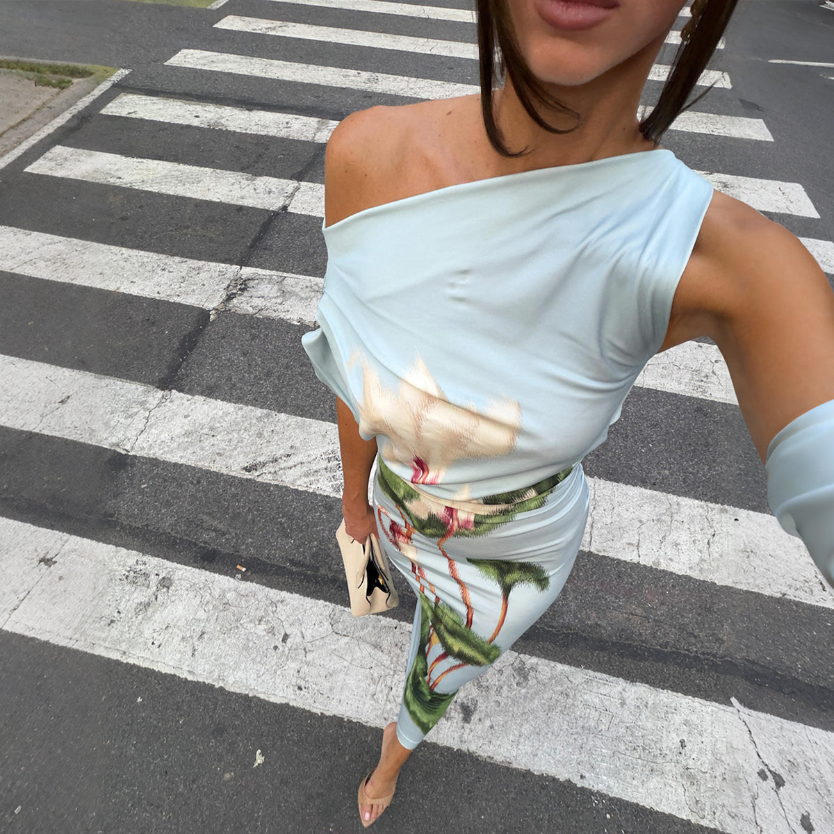 Floral Print Off Shoulder Ruched Satin Bodycon Midi Dress 3