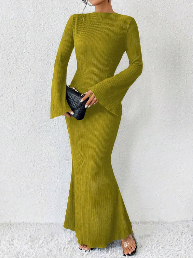 Rib Knit Flare Sleeve Bodycon Mermaid Maxi Dress 6