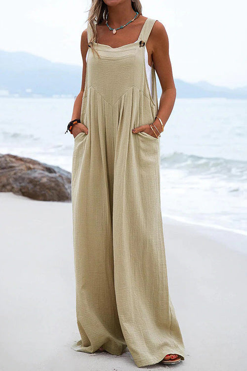 Adjustable Straps Pockets Wide Leg Jumpsuits