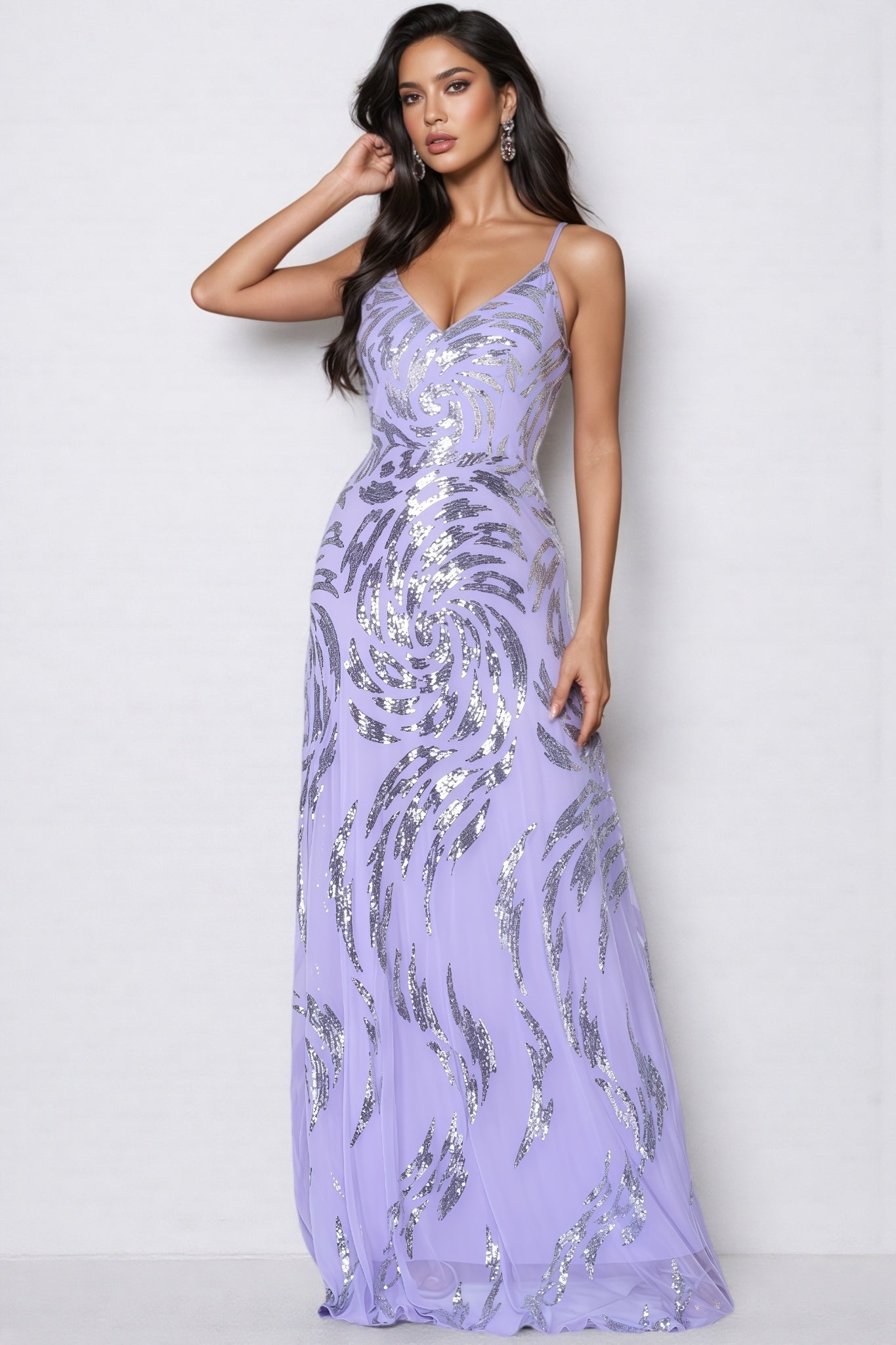 Benjamd Purple V-neck Sequin Maxi Dress - View 2