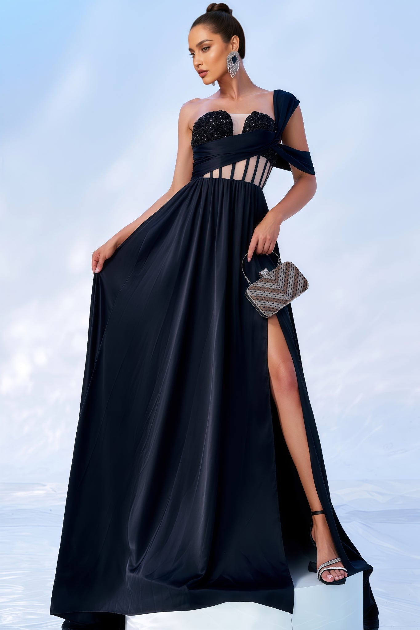 Levia Single Shoulder Sequin Slit Maxi Dress - View 7