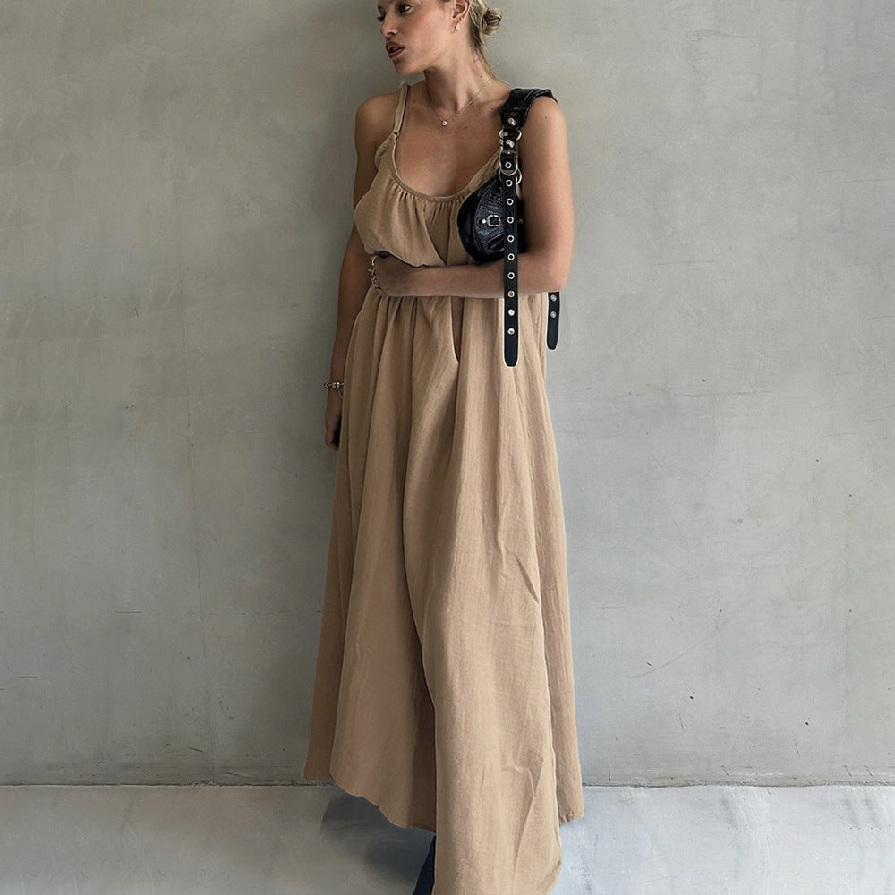 Crinkle Texture Scoop Neck Sleeveless Loose Flowy Cami Maxi Dress 4