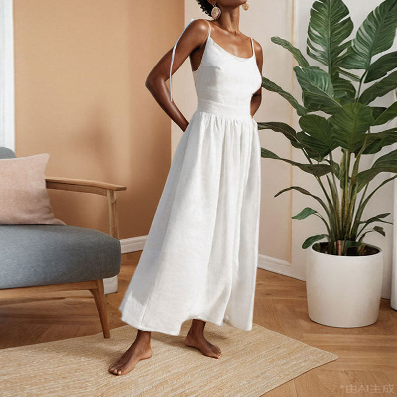 One Shoulder Sleeveless High Split Loose Midi Dress 12