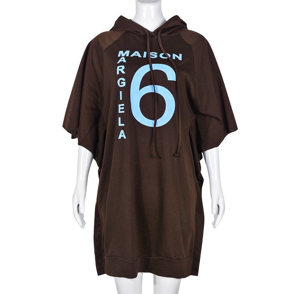 Graphic Print Hooded Short Sleeve Oversized Sweatshirt Mini Dress 5