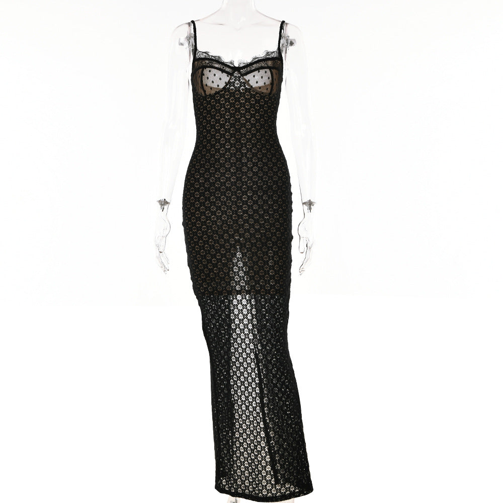 Autumn Sexy Suspender Tight Dress Lace Backless Split Polka Dot Dress - View 5