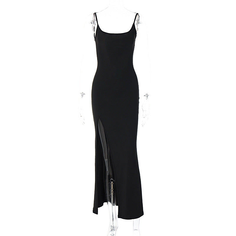 Spring Mesh Backless Sleeveless Split Sheath Dress - View 2