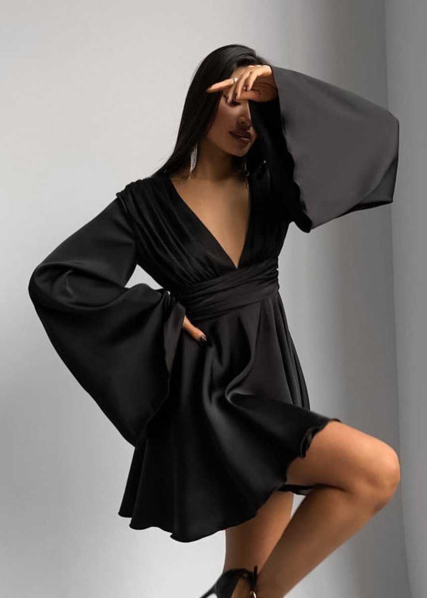 Celeste - Satin Bell Sleeve Mini Dress - View 7