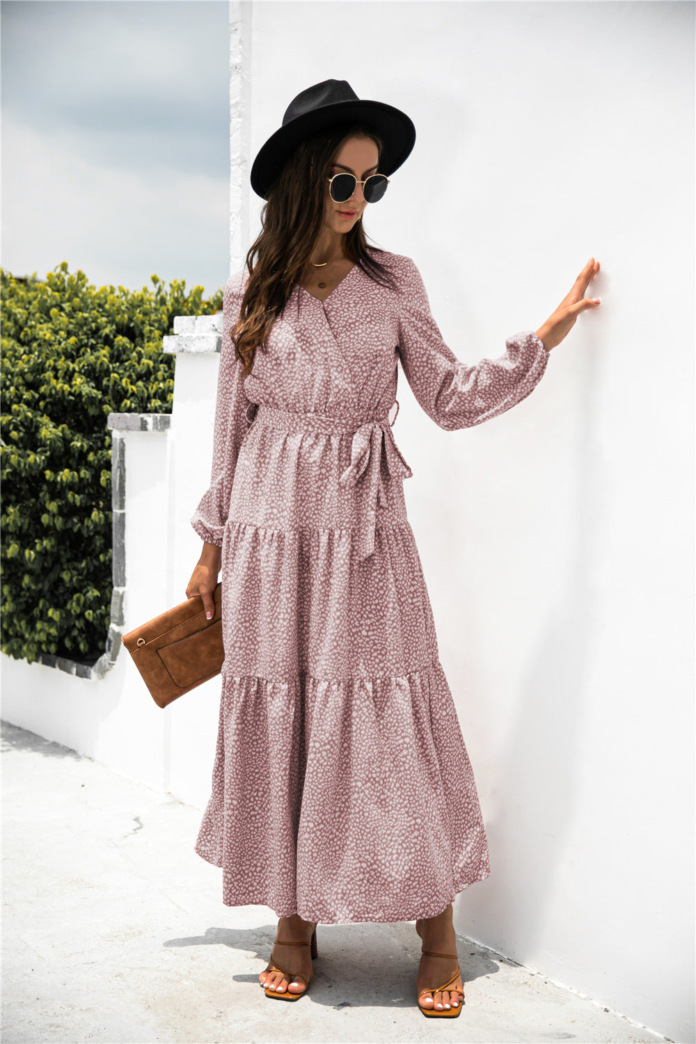 Sanibel Swiss Dot Boho Maxi Dress Marsala