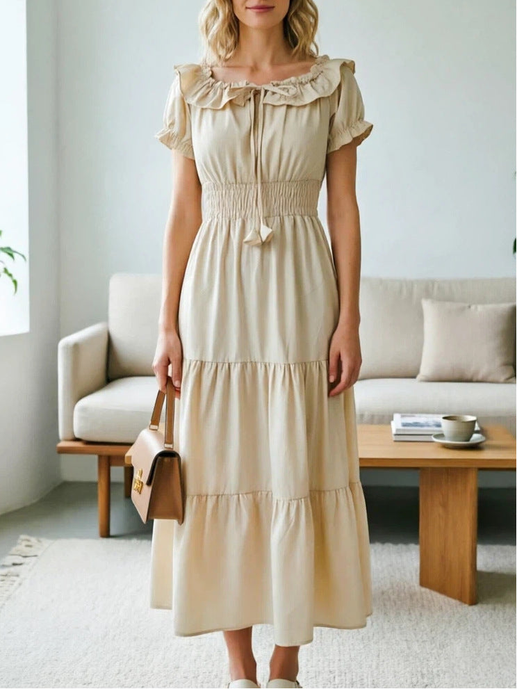 Off Shoulder Puff Sleeve Smocked Tiered Maxi Dress 13