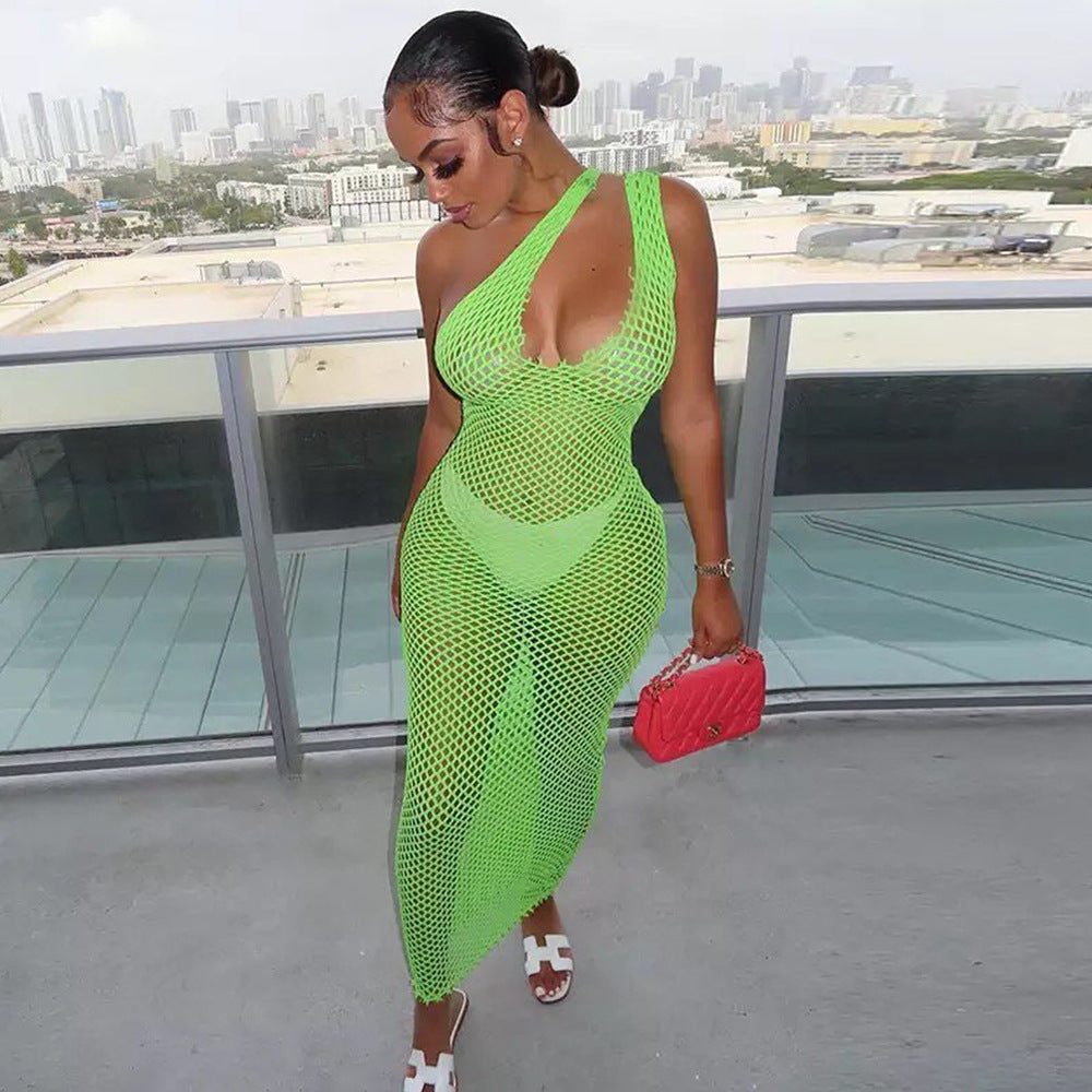 Fishnet Knit Halter Neck Sheer Bodycon Midi Dress 3