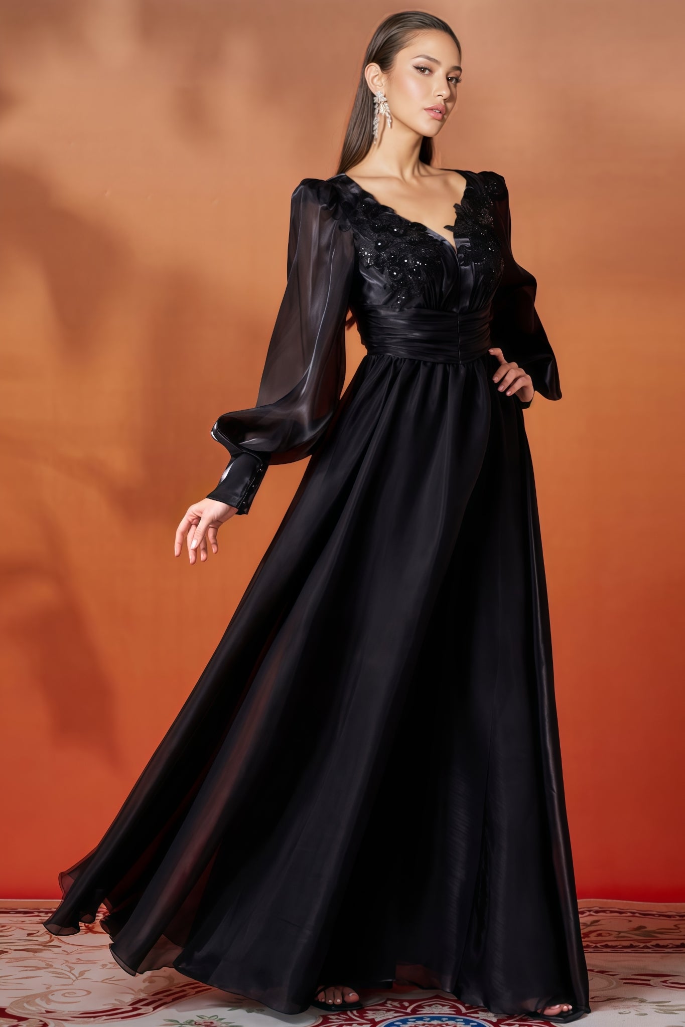 Opal Black V-Neck Lace Maxi Dress - View 6