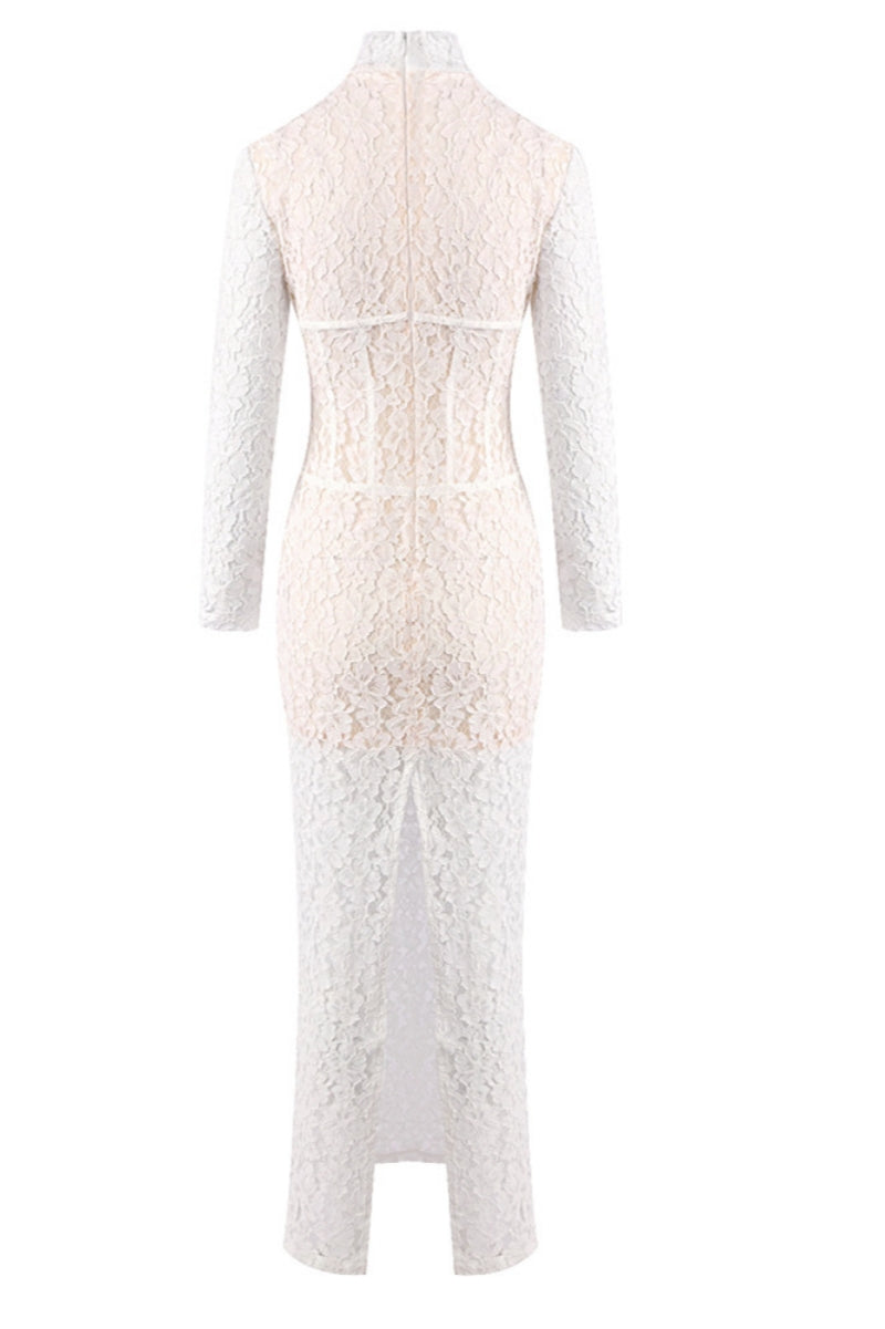 Davina White Lace Floral Maxi Dress - View 5