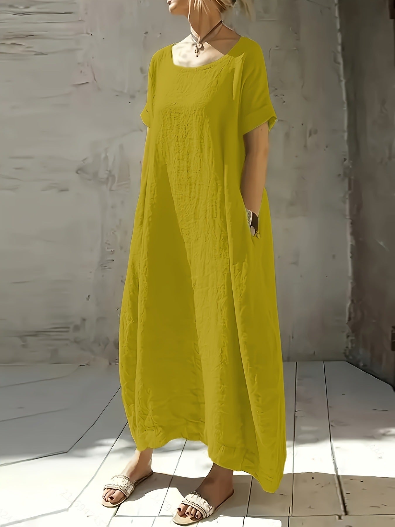 Short Sleeve Loose Linen Maxi Dress Summer 7