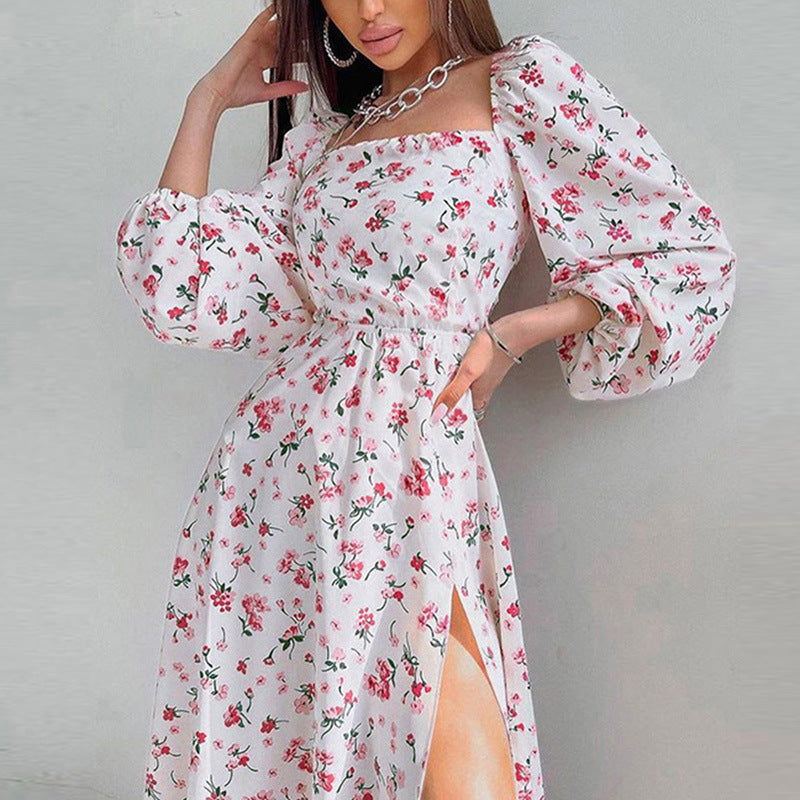 Early Autumn Women Clothing Street Sexy Slit Midi Dress Casual Dress