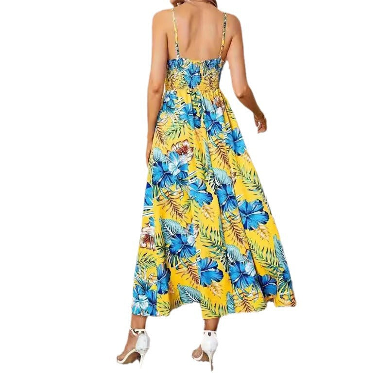 Floral Spaghetti Strap Cut Out High Split Maxi Dress 5