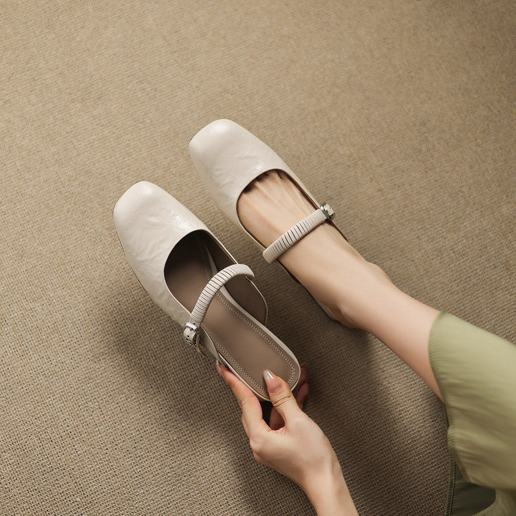 Square Toe Buckle Strap Mary Jane Mules