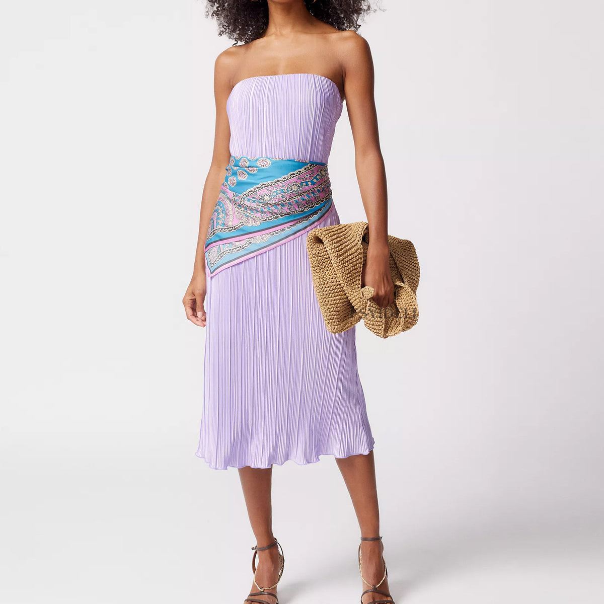 Plisse Pleated Strapless Tube Straight Midi Dress 4