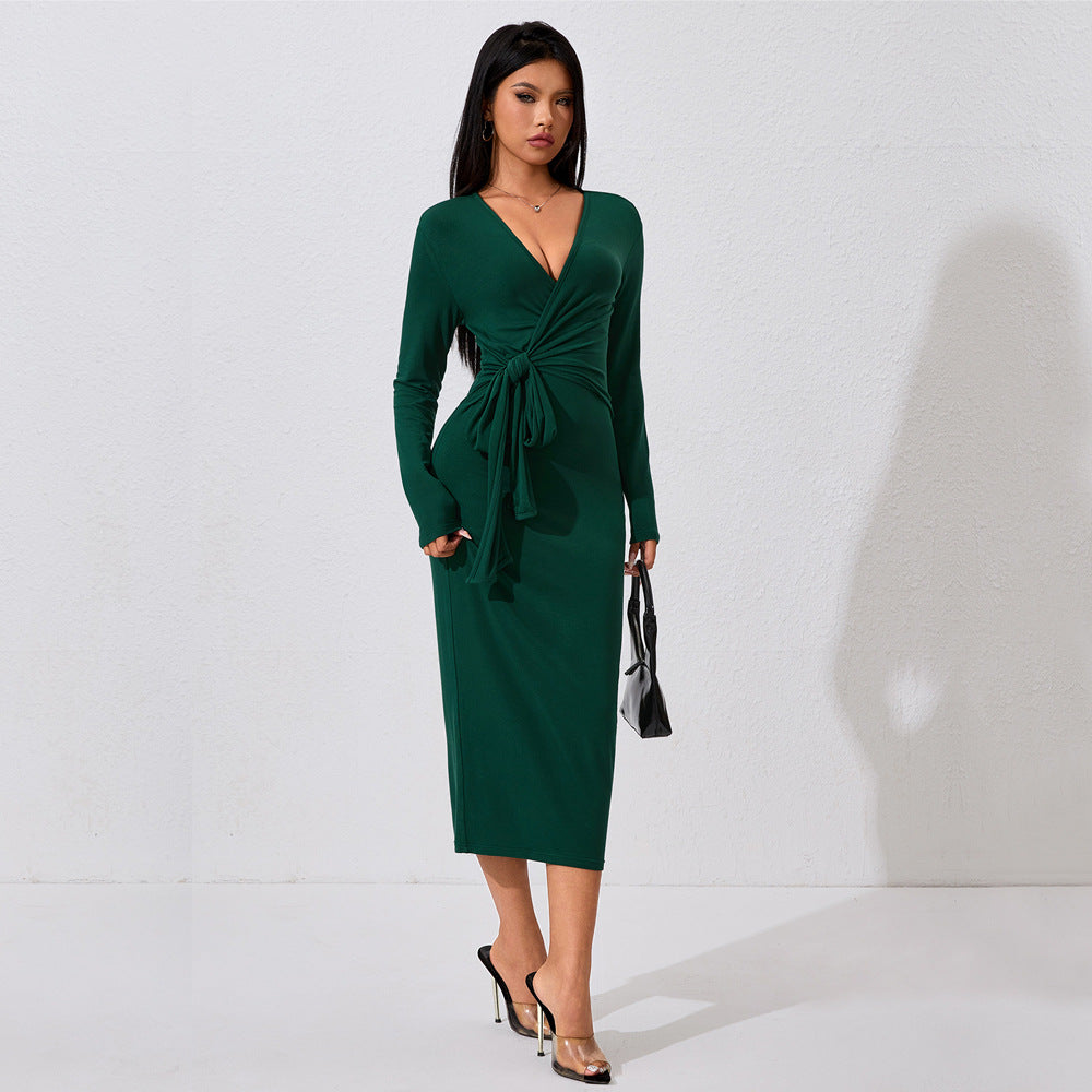 High Cold Elegant Dress High Sense Anti Aging Lace up Midi Dress - View 4