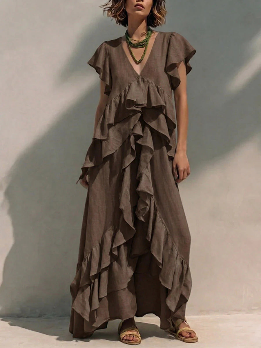 V-Neck Flutter Sleeve Ruffle Tiered Maxi Dress 8