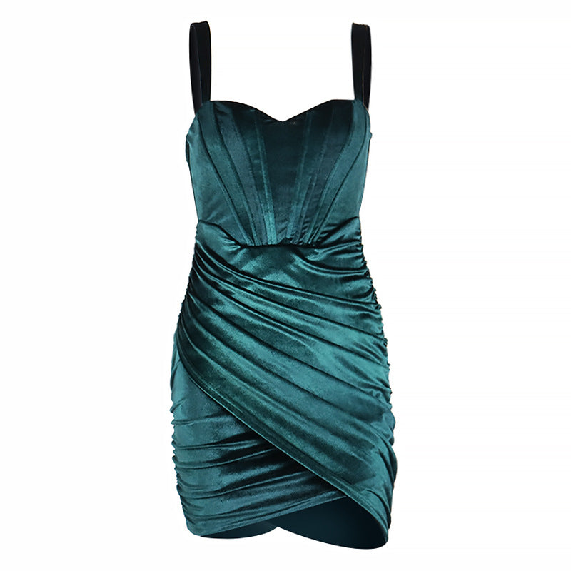 Velvet Sweetheart Corset Bodice Horizontal Ruched Bodycon Mini Dress
