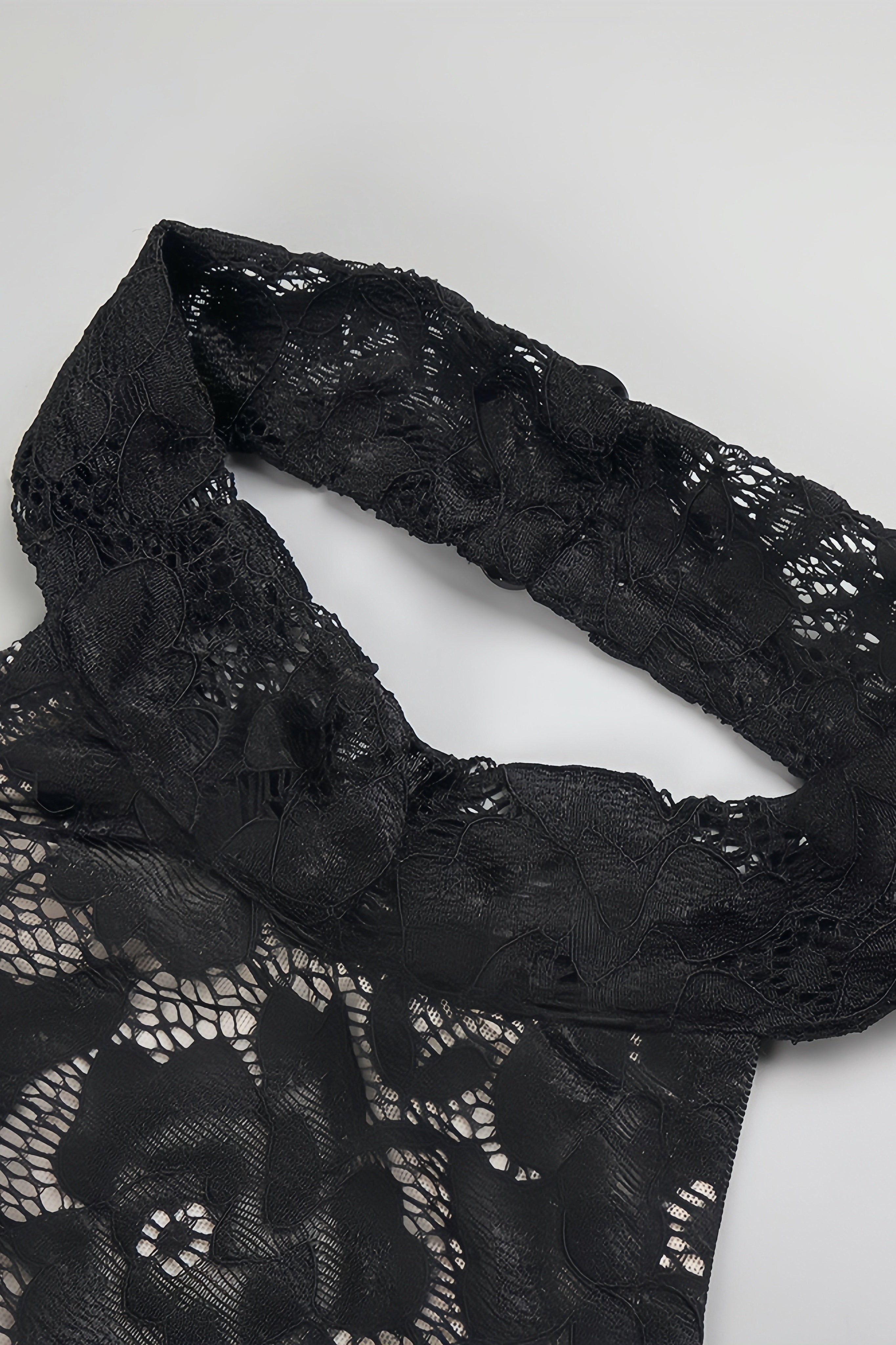 Beli Black Lace Slim Maxi Dress - View 9