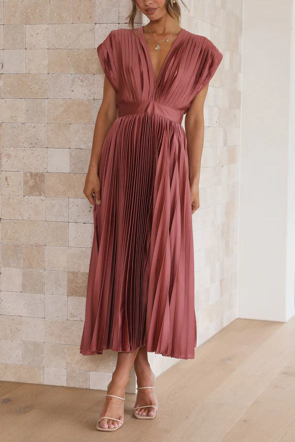 Ruched Sleeveless Low V-Neck Dress