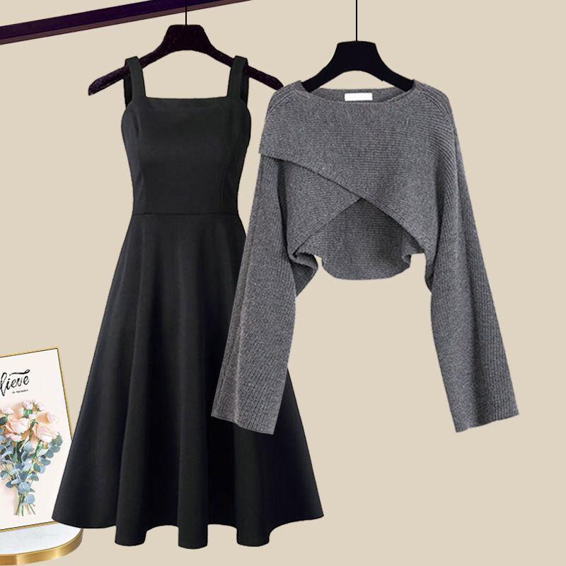 Sleeveless Slip Dress and Cropped Sweater Two Piece Set
