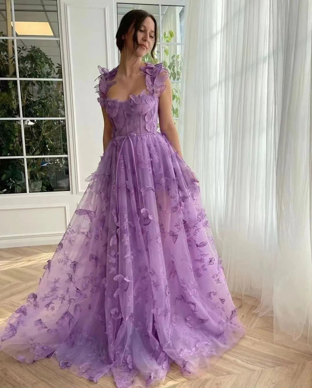 Wedding Tulle Spaghetti Straps Sleeveless High Slit Bridal Dress - View 5