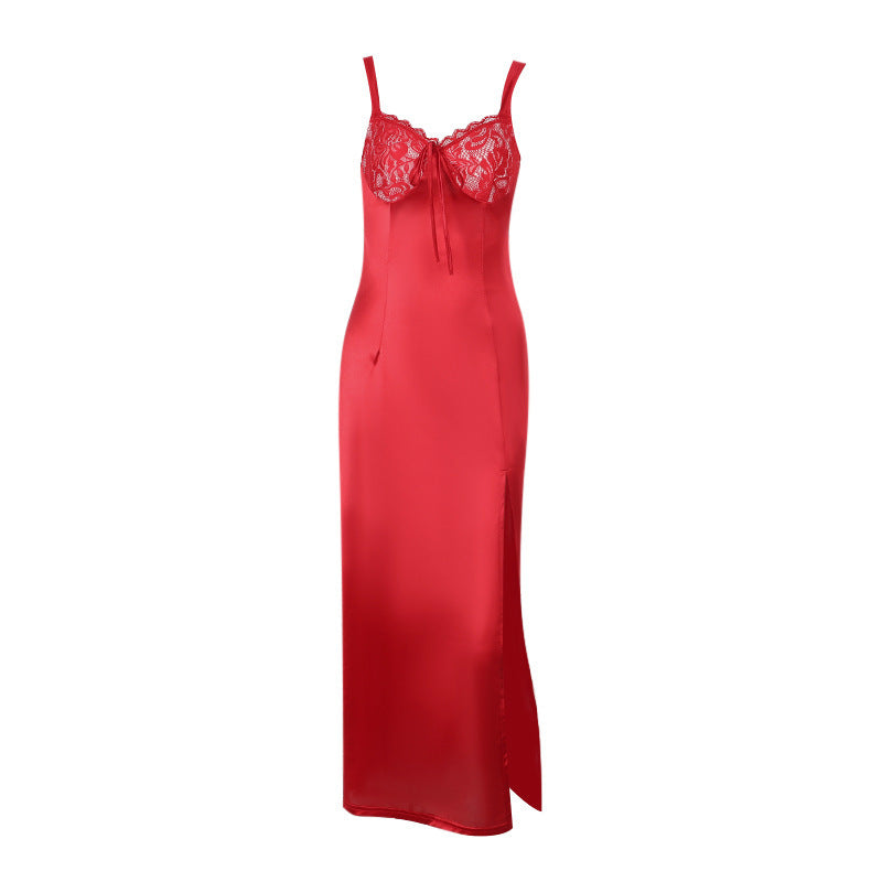 Maxi Dress Socialite Elegant Slim Satin Split Sling Dress - View 4