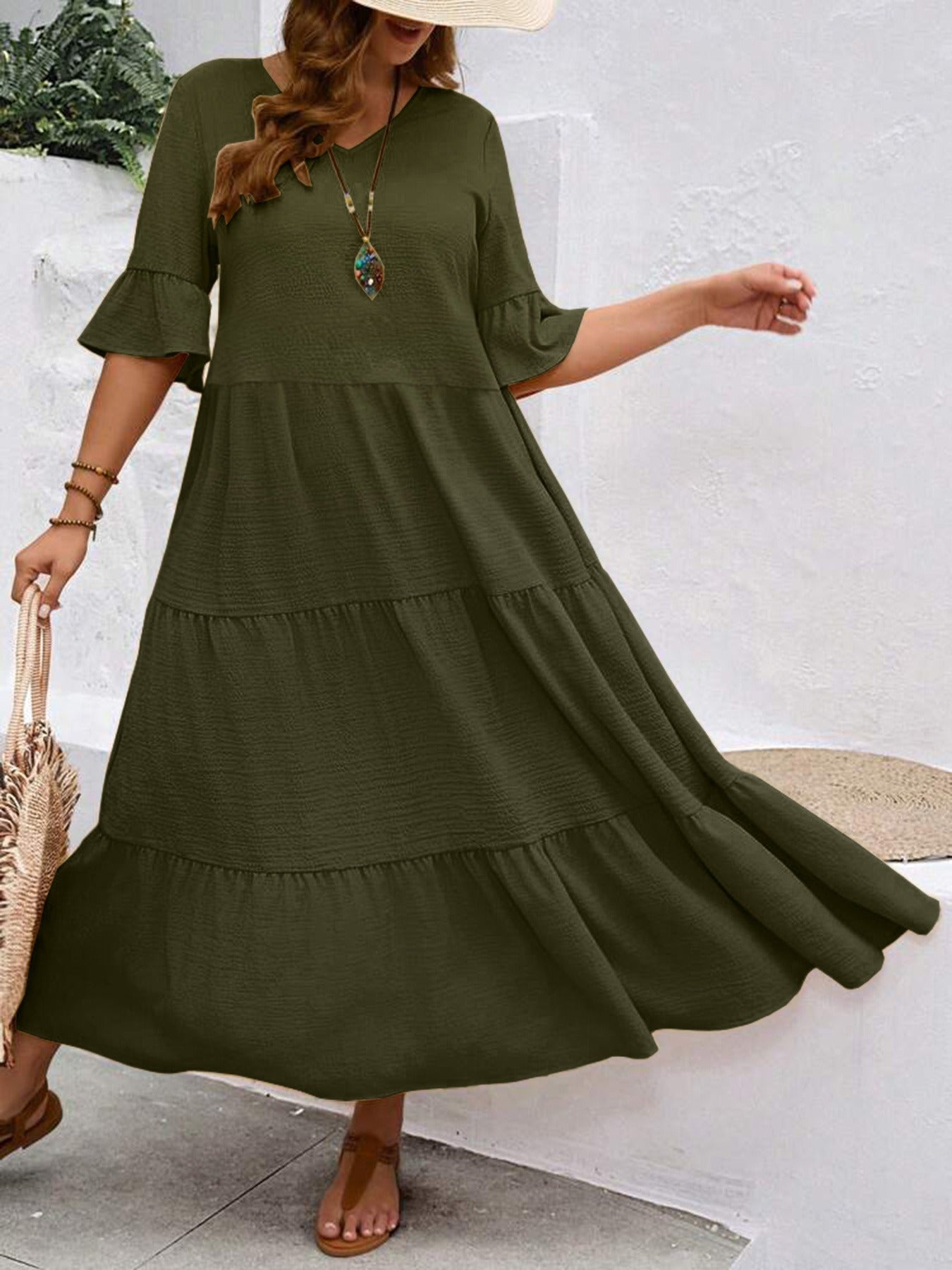 Serena - Graceful Flowy Dress Olive
