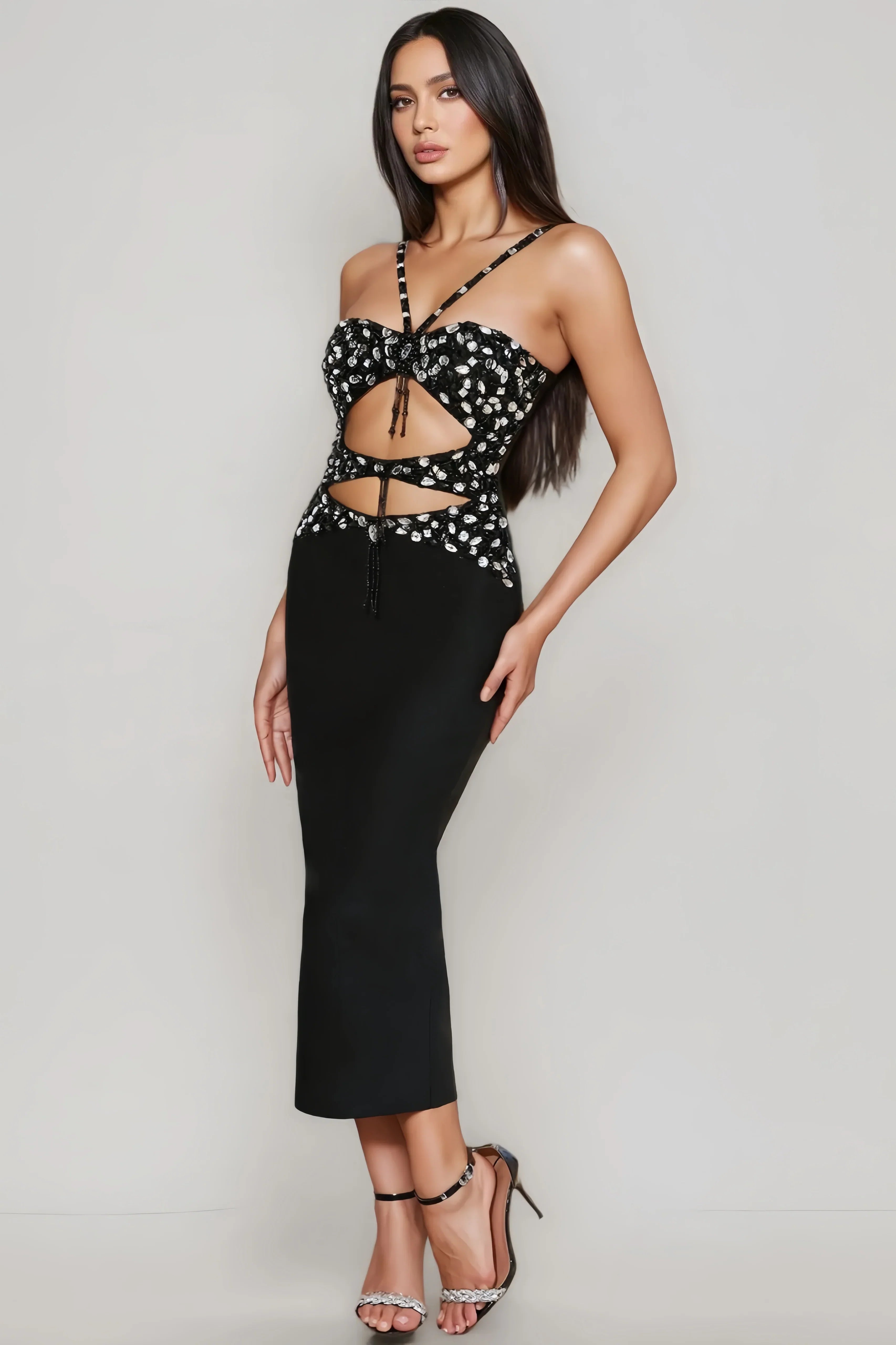 Halter Cut Out Bandage Midi Dress