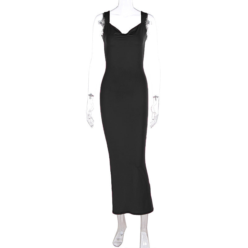 Cowl Neck Wide Strap Sleeveless Bodycon Mermaid Maxi Dress 3