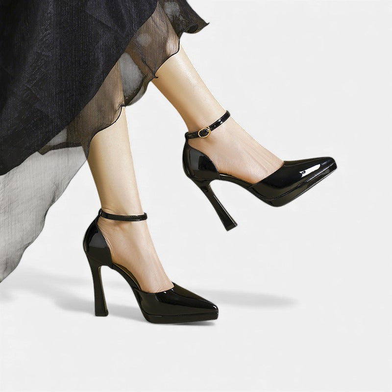Pointed Toe Ankle Strap Platform Stiletto Pumps
