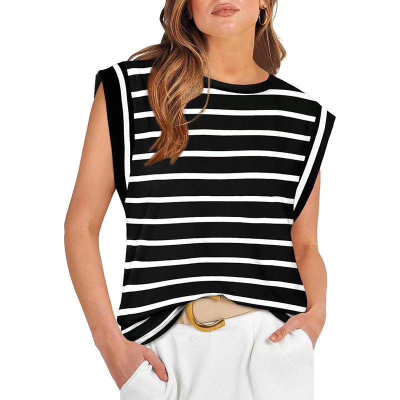 Crew Neck Cap Sleeve Shoulder Pad Top