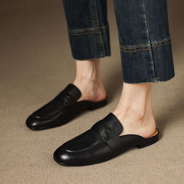 Square Toe Flat Penny Loafer Mules