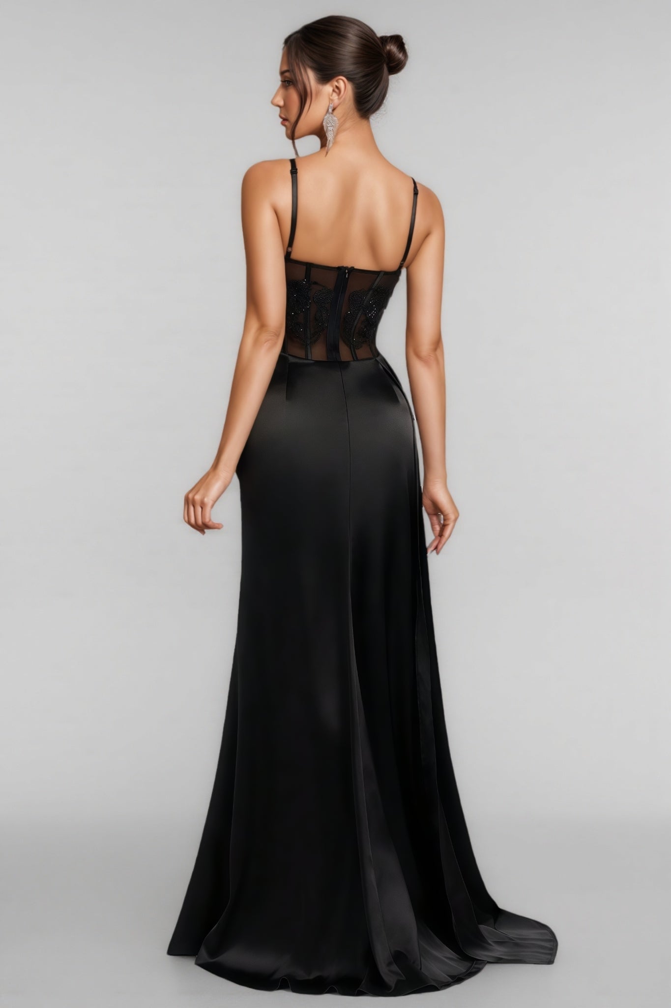 Liv Black Mesh Slit Maxi Dress - View 6