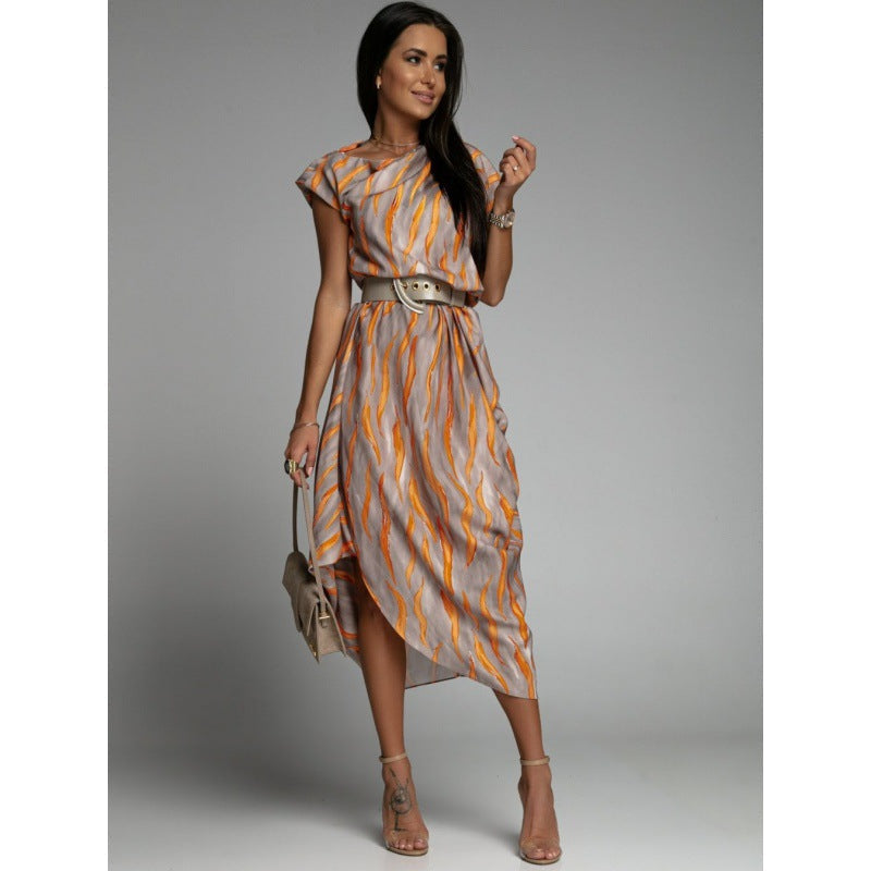 Elevated Zaida Women's Asymmetric Midi Dress with Unique Print Boutique Collection