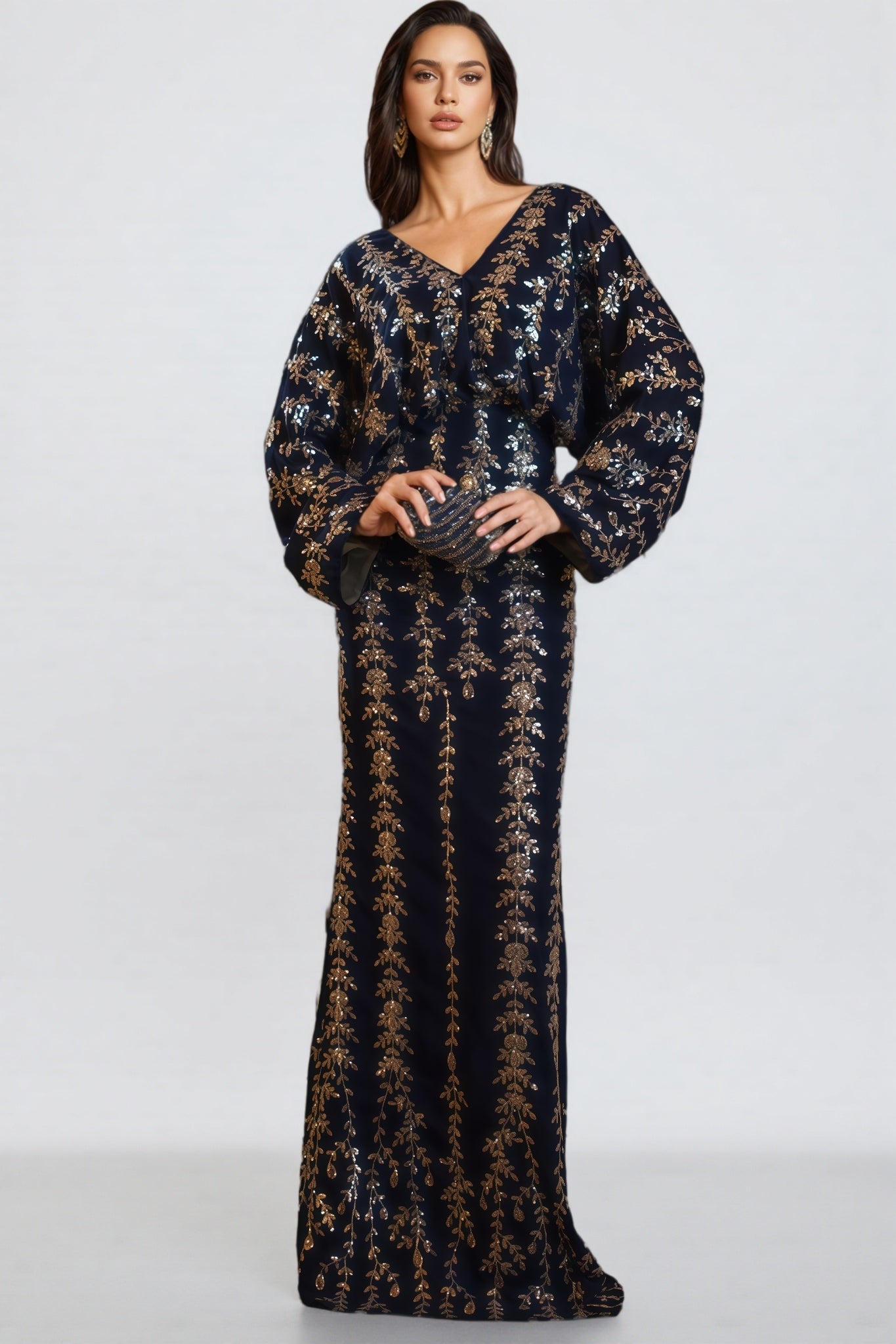Mereke V-Neck Hip Wrap Sequin Maxi Dress - View 2