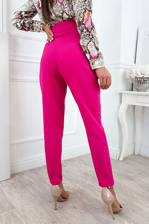 Button High Waist Trouser Pants
