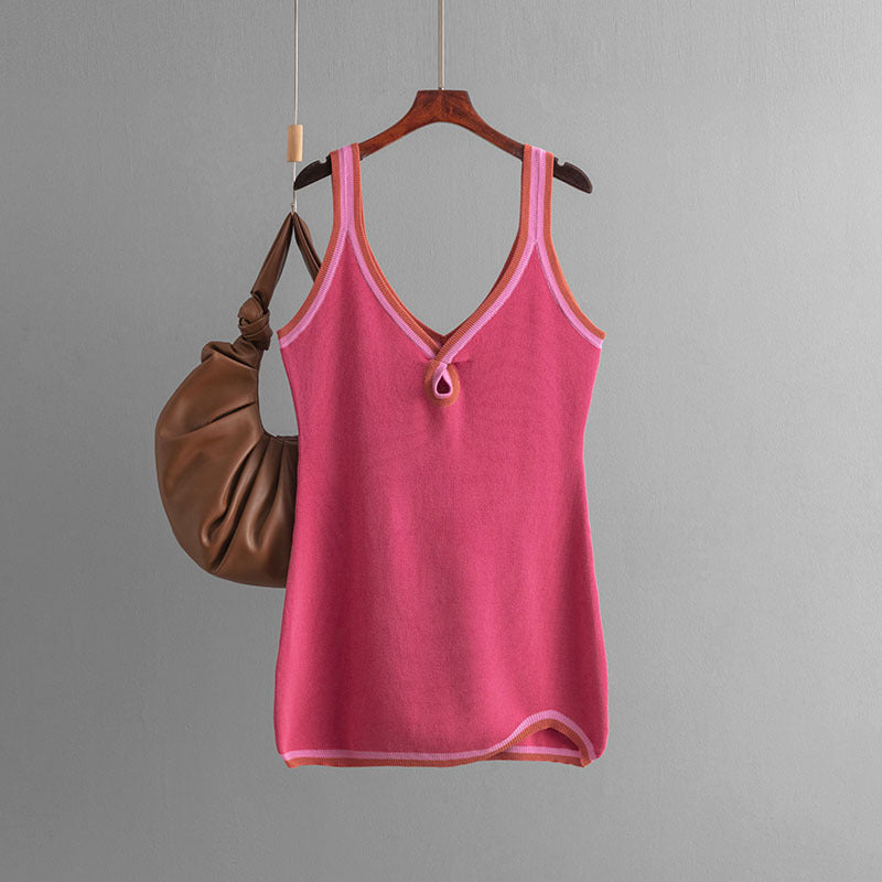 Contrast Trim Twist V-Neck Sleeveless Knit Bodycon Mini Dress 6